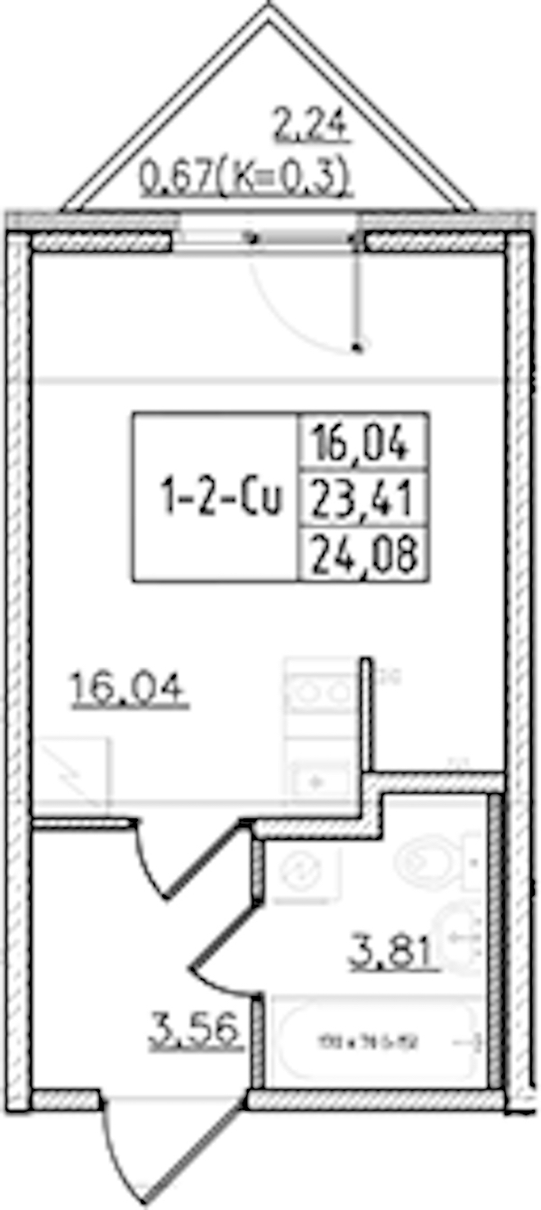 Квартира студия 24.08 м², 2/19 эт., ЖК «Мурино Клаб»